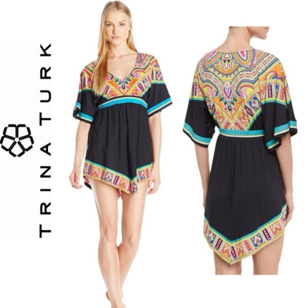 TRINA TURK MINI DRESS NEPAL TUNIC SIZE‎ S AESTHETIC VERSATILE SUMMER COVER UP